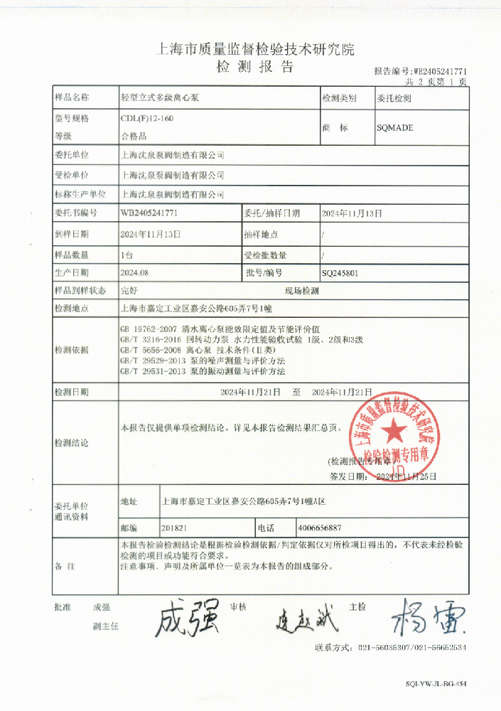 多级泵检测报告